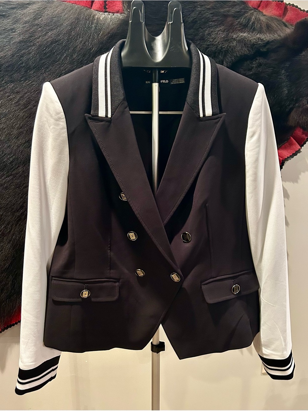 Karl Lagerfeld Paris Double Breasted Varsity Blazer Sz 16 NWOT